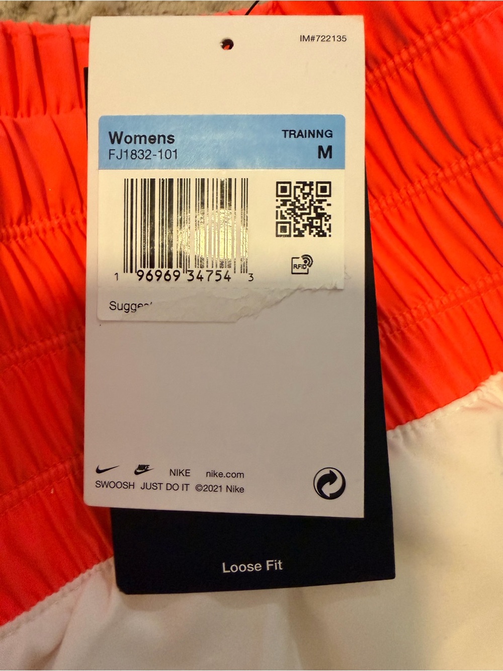 Nike Women’s White Athletic Shorts with Bright Coral Waistband - Picture 2 of 5